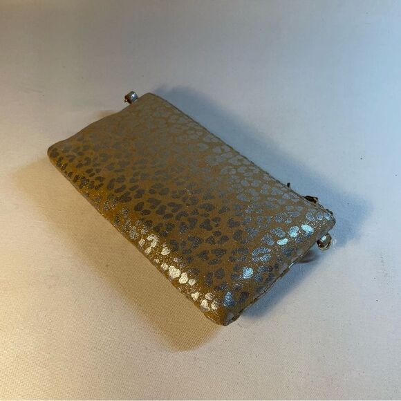 🐆 LODIS convertible wristlet crossbody wallet foiled silver & tan suede le… - Picture 4 of 8